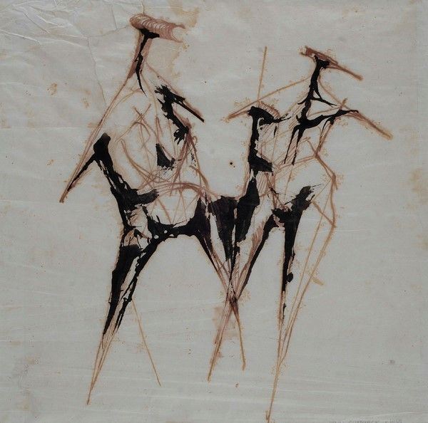 Lynn Chadwick : Figures standing  (1955)  - China su carta - Auction Autori Moderni e Contemporanei, Grafica ed Edizioni - Galleria Pananti Casa d'Aste
