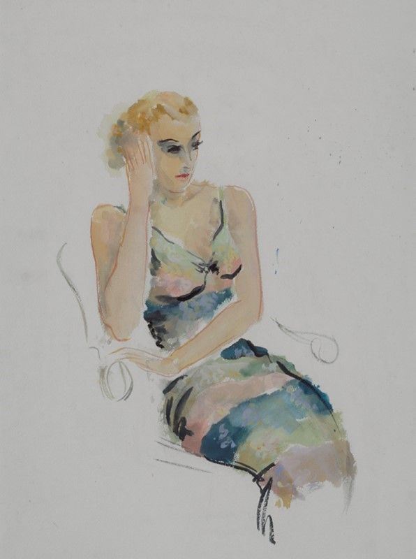 Anonimo, XX sec. : Figura seduta  ((1923))  - Tempera su carta - Auction Antiquariato - mobili, dipinti e oggetti di arredo - I - Galleria Pananti Casa d'Aste