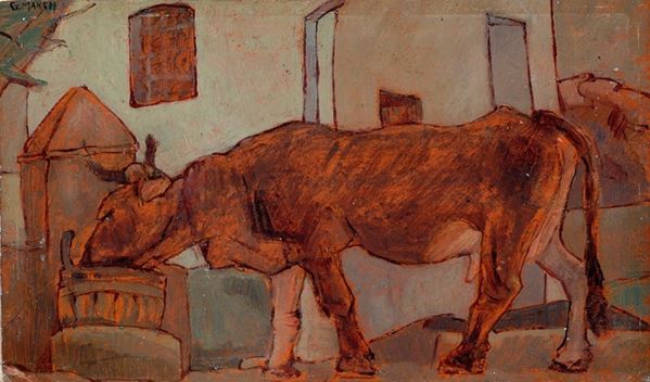 Giovanni March : Ox  - Oil on cardboard - Auction AUTHORS OF XIX AND XX CENTURY  [..]