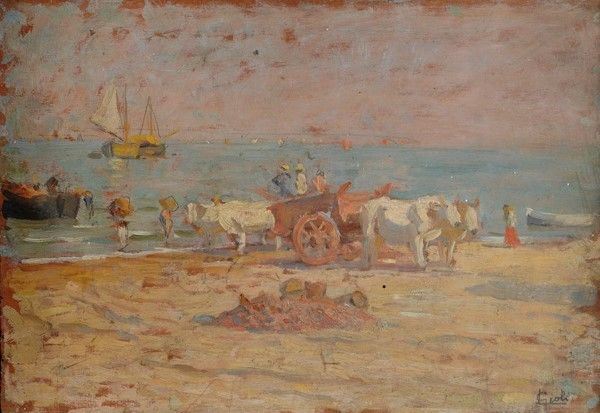 Luigi Gioli - Lavoranti sulla spiaggia di Grottammare