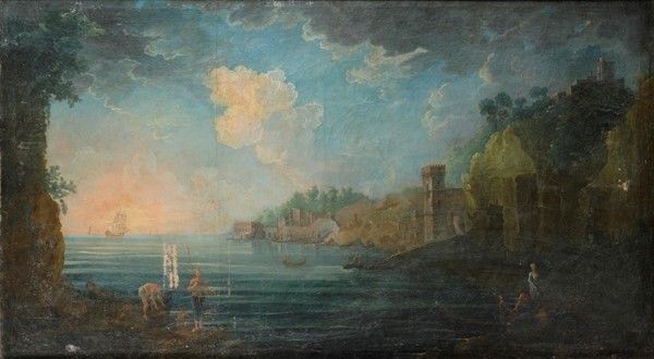 Scuola Napoletana, inizio XIX sec. - Veduta di golfo