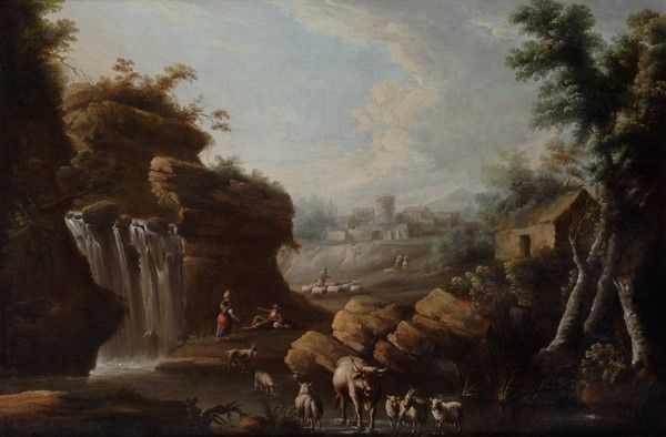 Scuola Olandese, XVII sec. - Paesaggio con pastori e armenti