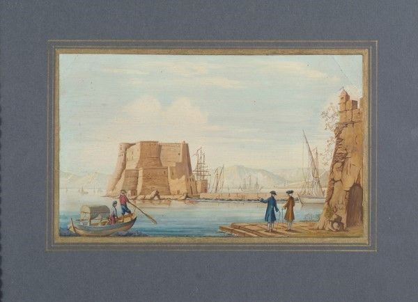 Anonimo, XVIII sec. - Veduta del golfo di Napoli con Castel dell'Ovo