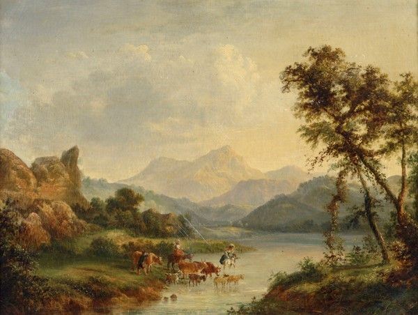 Scuola Olandese, XVIII sec. - Paesaggio con buoi
