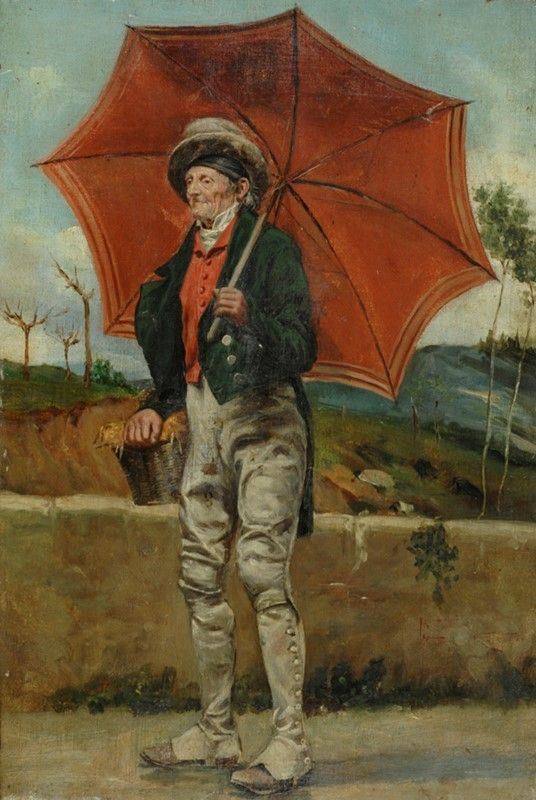 Anonimo, XIX sec. - Vecchio con ombrello