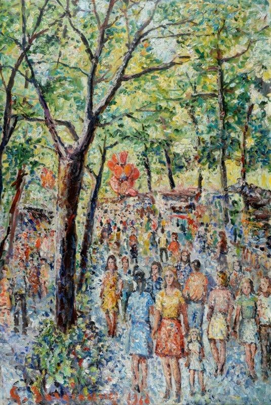 Guido Borgianni : La fiera del grillo  (1969)  - Olio su tela - Asta Antiquariato - mobili, dipinti e oggetti di arredo - I - Galleria Pananti Casa d'Aste