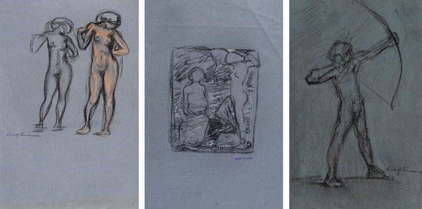Attr. a Enrico Ludolf Verworner - Nudi; Composizione; Arciere