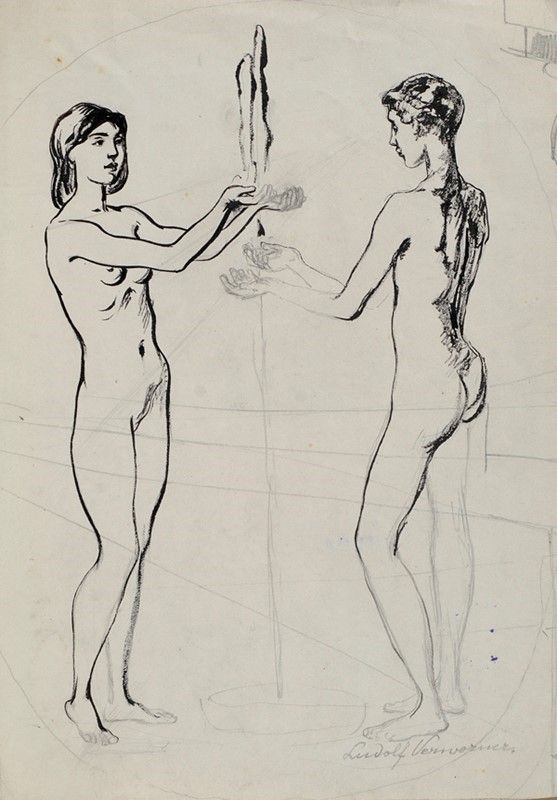 Attr. a Enrico Ludolf Verworner - Adamo ed Eva; Volto; Nudi; Nudo