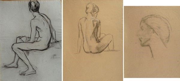 Attr. a Enrico Ludolf Verworner - Due nudi e un Volto