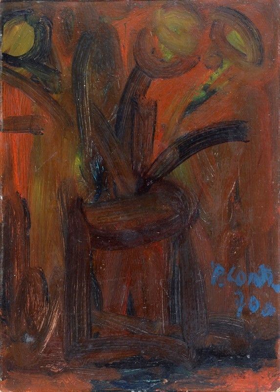 Primo Conti : Fiori nel vaso  (1970)  - Olio su cartone - Asta Antiquariato - mobili, dipinti e oggetti di arredo - I - Galleria Pananti Casa d'Aste