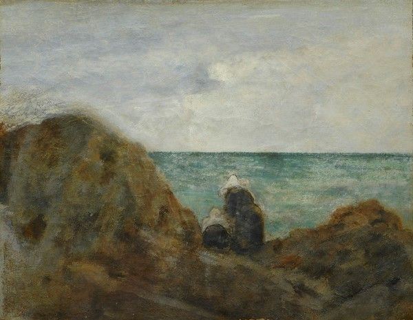 Vincenzo Cabianca - Monachine sugli scogli a Castiglioncello