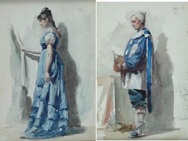 Anonimo, XIX sec. - Figura in maschera; Dama