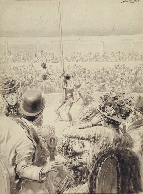 Carlo Chiostri : L'acrobata del circo  - China e china acquerellata su carta - Auction STORART: Dipinti, oggetti, arredi dal XVII al XX sec. - II - Galleria Pananti Casa d'Aste