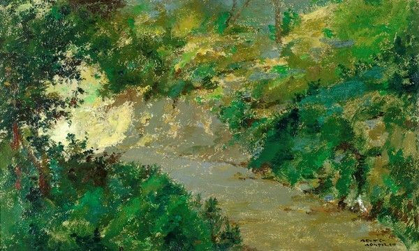 Seve Sospizio : Strada nel bosco  - Olio su compensato - Auction AUTORI DEL XIX E XX SEC - Galleria Pananti Casa d'Aste