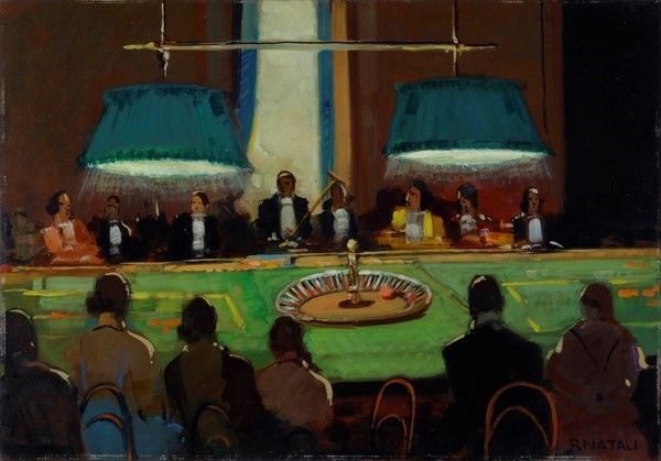 Renato Natali : Roulette  - Olio su faesite - Asta STORART: Dipinti, oggetti, arredi dal XVII al XX sec. - II - Galleria Pananti Casa d'Aste