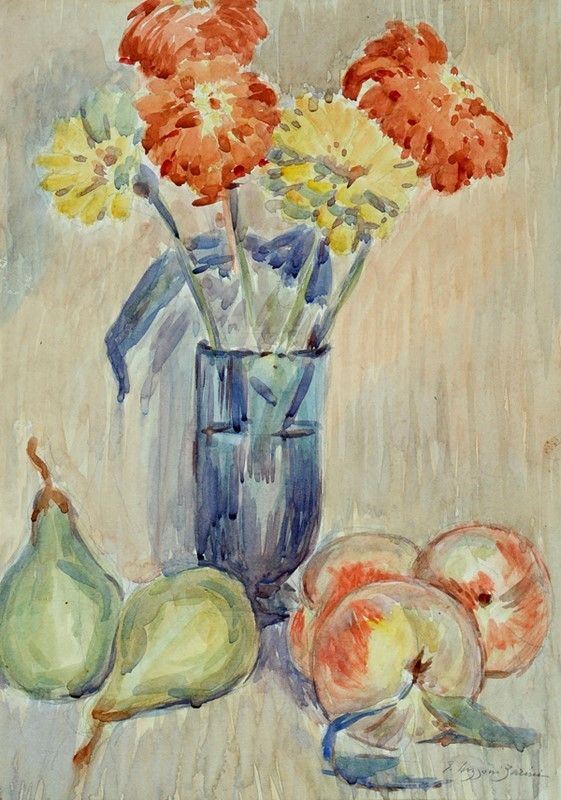 Emilio Mazzoni Zarini - Natura morta con fiori e frutta