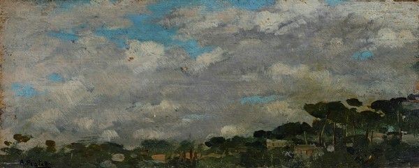 Attilio Pratella : Cielo con nubi  - Olio su tavola - Asta Autori del XIX e XX sec. - I - Galleria Pananti Casa d'Aste