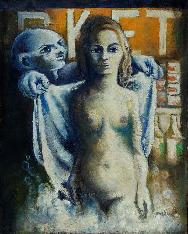 Nazzareno Malinconi : Nascita di Venere al supermercato  (1967)  - Olio su tela - Auction STORART: Dipinti, oggetti, arredi dal XVII al XX sec. - II - Galleria Pananti Casa d'Aste