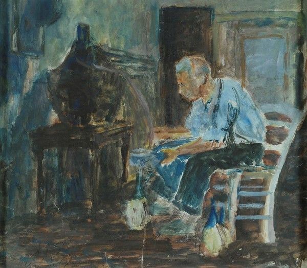 Guido Borgianni : L'infiascatura del vino  (1957)  - Acquarello su carta - Asta STORART: Dipinti, oggetti, arredi dal XVII al XX sec. - II - Galleria Pananti Casa d'Aste