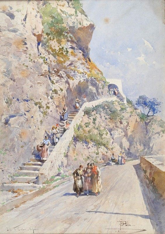 Paolo Sala : Mattinata a Capri  - Acquerello su carta - Auction Autori del XIX e XX sec. - I - Galleria Pananti Casa d'Aste