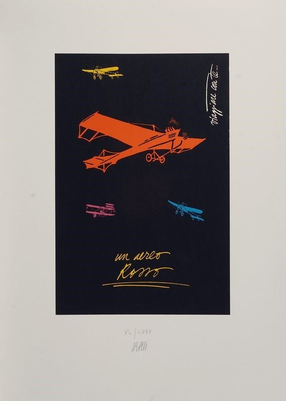 Fabio De Poli : A red plane  - Screen printing - Auction GRAPHICS, AND EDITIONS - Galleria Pananti Casa d'Aste