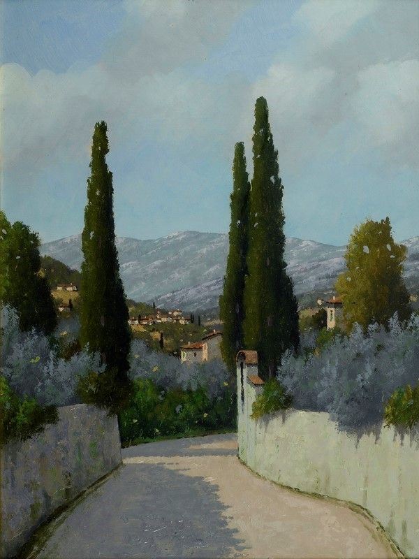 Giacomo Delcroix - Strada con cipressi
