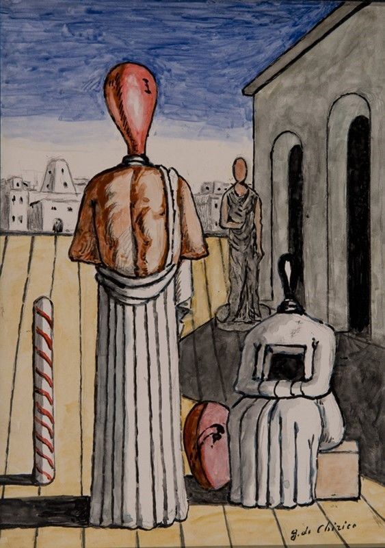 Giorgio de Chirico : Le muse  (1974)  - Acquerello su carta - Auction Autori del XIX e XX sec. - I - Galleria Pananti Casa d'Aste