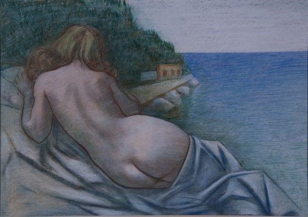 Francesco Messina : Nudo di spalle  - Pastelli su carta - Asta Autori del XIX e XX sec. - I - Galleria Pananti Casa d'Aste