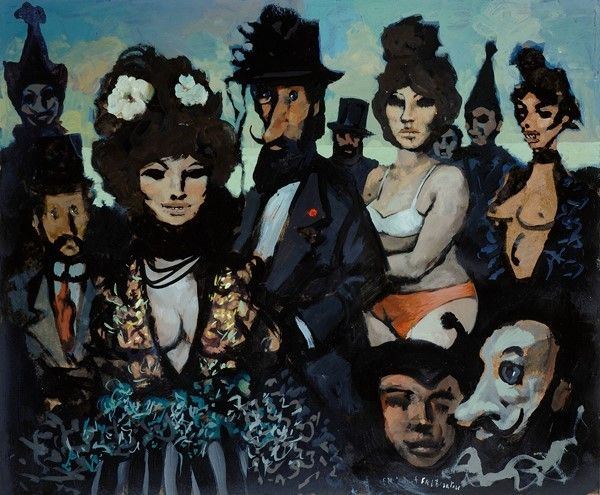Fausto Maria Liberatore : Carnevale  (1976)  - Olio su faesite - Asta STORART: Dipinti, oggetti, arredi dal XVII al XX sec. - II - Galleria Pananti Casa d'Aste
