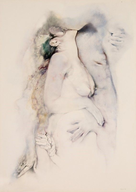 Renzo Vespignani : L'abbraccio  (1977)  - Tecnica mista su cartoncino - Auction Autori del XIX e XX sec. - I - Galleria Pananti Casa d'Aste