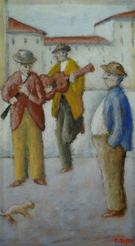 Ottone Rosai : Concertino  ((1957))  - Olio su faesite - Asta Autori del XIX e XX sec. - I - Galleria Pananti Casa d'Aste