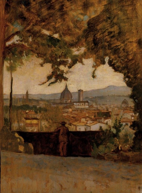 Odoardo Borrani : Panorama di Firenze da Montughi  - Olio su tela - Auction Autori del XIX e XX sec. - I - Galleria Pananti Casa d'Aste