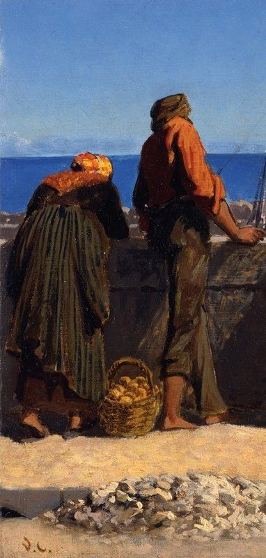 Vincenzo Cabianca : Figurine sul porto  ((1861))  - Olio su tela - Asta Arte moderna e contemporanea - II - Galleria Pananti Casa d'Aste