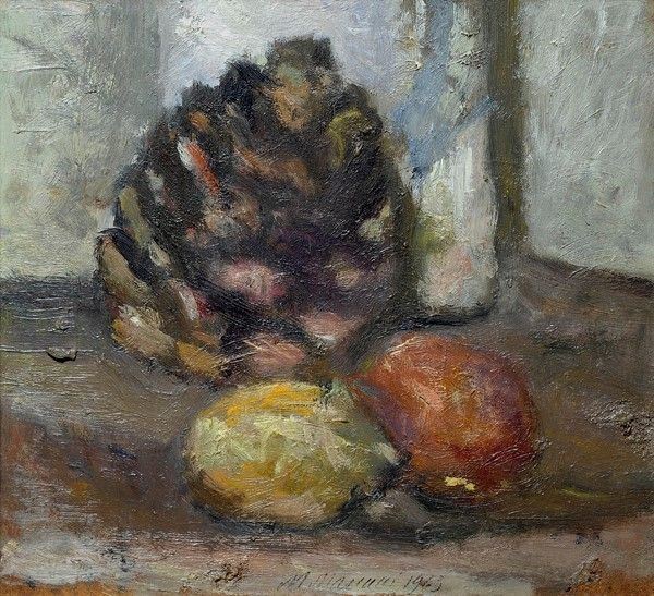 Mario Marcucci : Pina, mela e limone  (1963)  - Olio su faesite - Asta Autori del XIX e XX sec. - I - Galleria Pananti Casa d'Aste