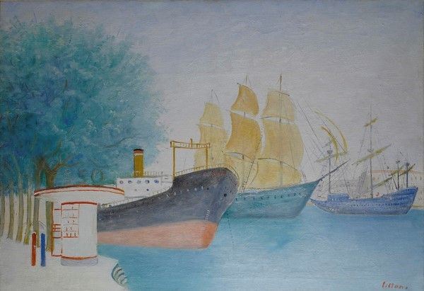 Umberto Lilloni : Barche e velieri  (1955)  - Olio su tela - Asta Autori del XIX e XX sec. - I - Galleria Pananti Casa d'Aste