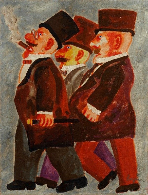 Franz Borghese : Tre personaggi  (anni '80)  - Olio su tela - Asta Autori del XIX e XX sec. - I - Galleria Pananti Casa d'Aste
