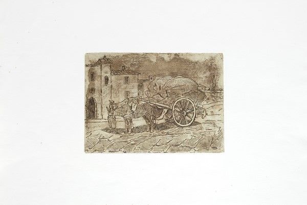 Giovanni Bartolena - Paesaggio con Chiesa, Cavallo alla Mangiatoia, Asini al Barroccio, Somarelli