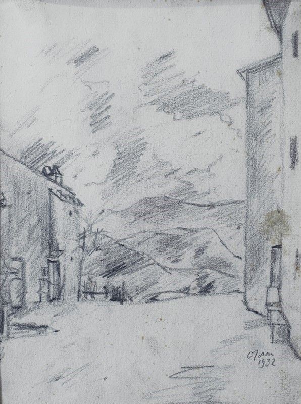 Ottone Rosai : Strada  di campagna  (1932)  - Matita su carta - Auction Autori del XIX e XX sec. - I - Galleria Pananti Casa d'Aste