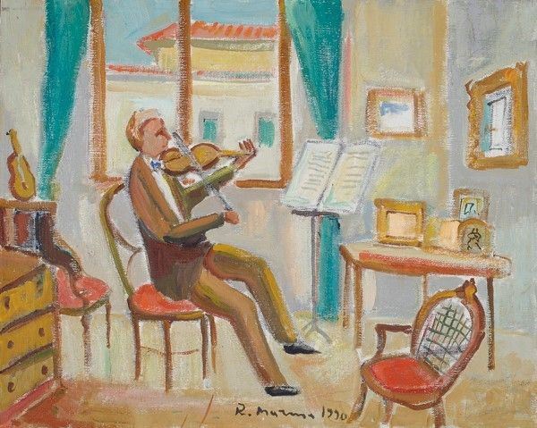 Rodolfo Marma : Violinista  (1990)  - Olio su tela - Asta STORART: Dipinti, oggetti, arredi dal XVII al XX sec. - II - Galleria Pananti Casa d'Aste