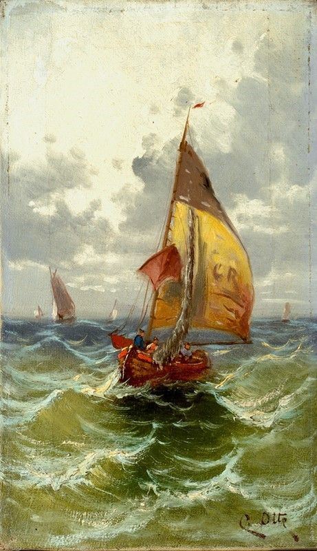 C. Otte : Marina con barca  - Olio su tela - Asta Autori del XIX e XX sec. - Galleria Pananti Casa d'Aste