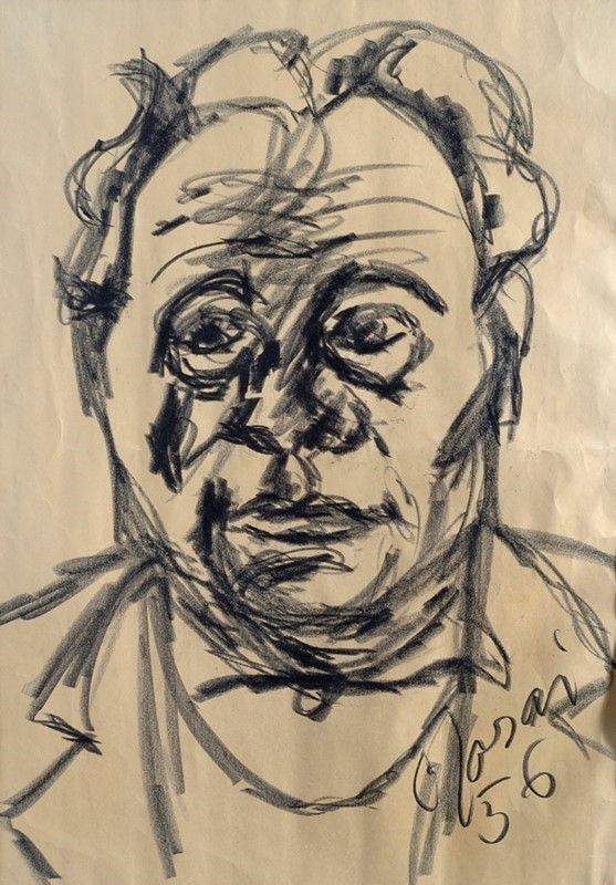 Ottone Rosai : Ritratto  (1956)  - Carboncino su carta - Asta STORART: Dipinti, oggetti, arredi dal XVII al XX sec. - II - Galleria Pananti Casa d'Aste