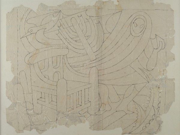 Fortunato Depero : Strappo di vento (spolvero per dipinto)  ((1947))  - China su carta - Auction Arte moderna e contemporanea - Galleria Pananti Casa d'Aste
