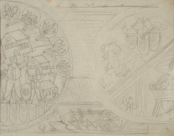 Fortunato Depero : Studio per decorazione  - Matita su carta - Asta Autori del XIX e XX sec. - I - Galleria Pananti Casa d'Aste