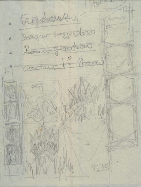 Fortunato Depero - Sala del Consiglio Provinciale di Trento (studio per Dipinto "prospettive Stor...