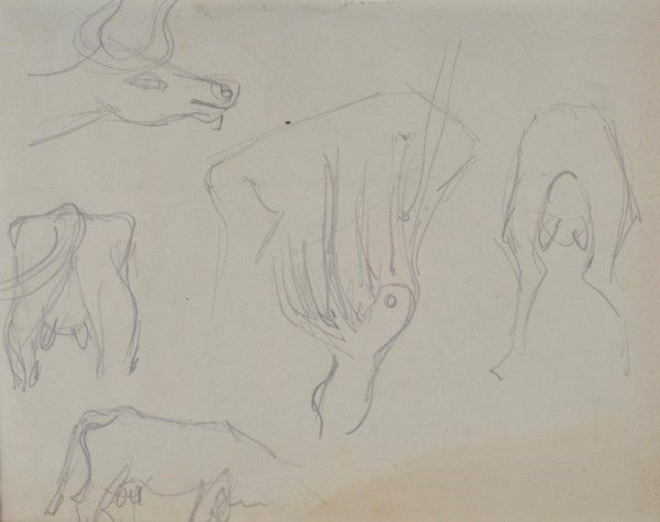 Fortunato Depero : Bovini  ((1943-44))  - Matita su carta - Asta Autori del XIX e XX sec. - I - Galleria Pananti Casa d'Aste