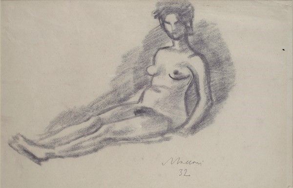 Mino Maccari : Nudo disteso  (1932)  - Carboncino su carta - Asta Autori del XIX e XX sec. - I - Galleria Pananti Casa d'Aste