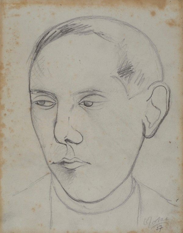 Ottone Rosai : Ritratto di giovane  (1937)  - Matita su carta - Asta Autori del XIX e XX sec. - I - Galleria Pananti Casa d'Aste