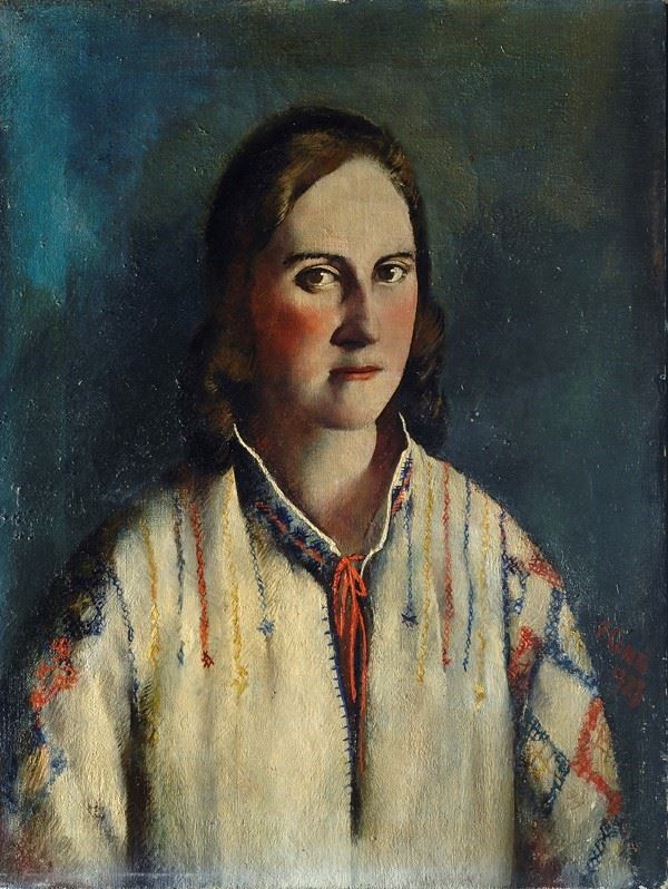 Primo Conti : Giubbetto russo  (1923)  - Olio su tela - Asta Autori del XIX e XX sec. - I - Galleria Pananti Casa d'Aste