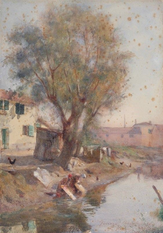 Alberto Pisa : Lavandaie  - Acquerello - Auction Autori del XIX e XX sec. - I - Galleria Pananti Casa d'Aste