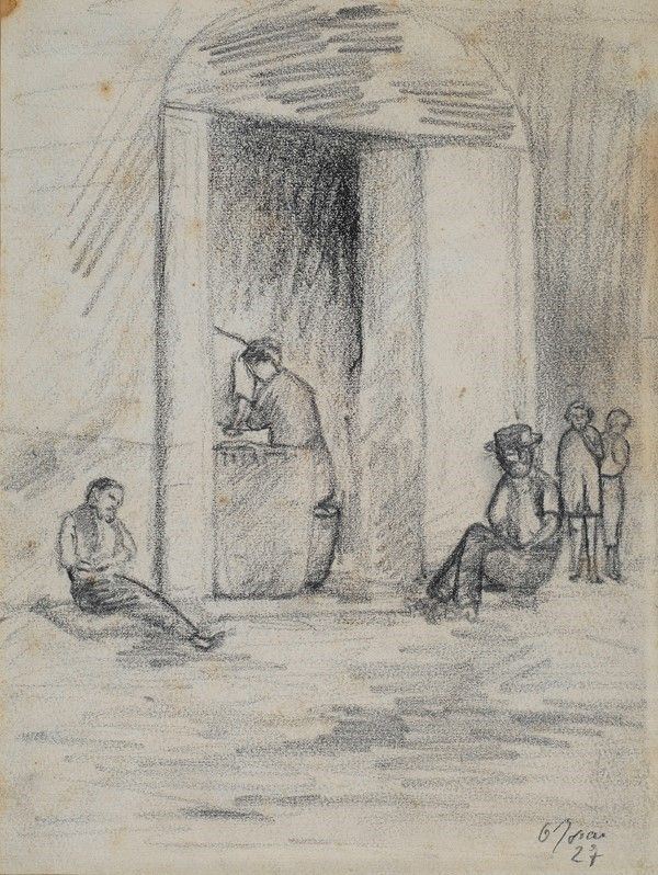 Ottone Rosai : Osteria  (1927)  - Matita su carta - Asta Autori del XIX e XX sec. - I - Galleria Pananti Casa d'Aste